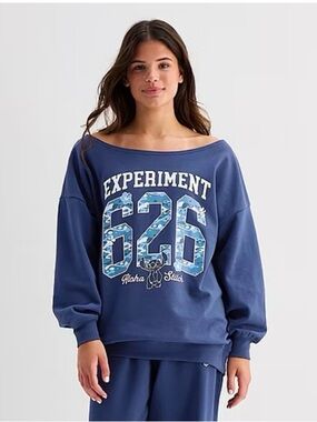 Lilo & Stitch Size Large Blue Off The Shoulder Sweatshirt, New With Tags.